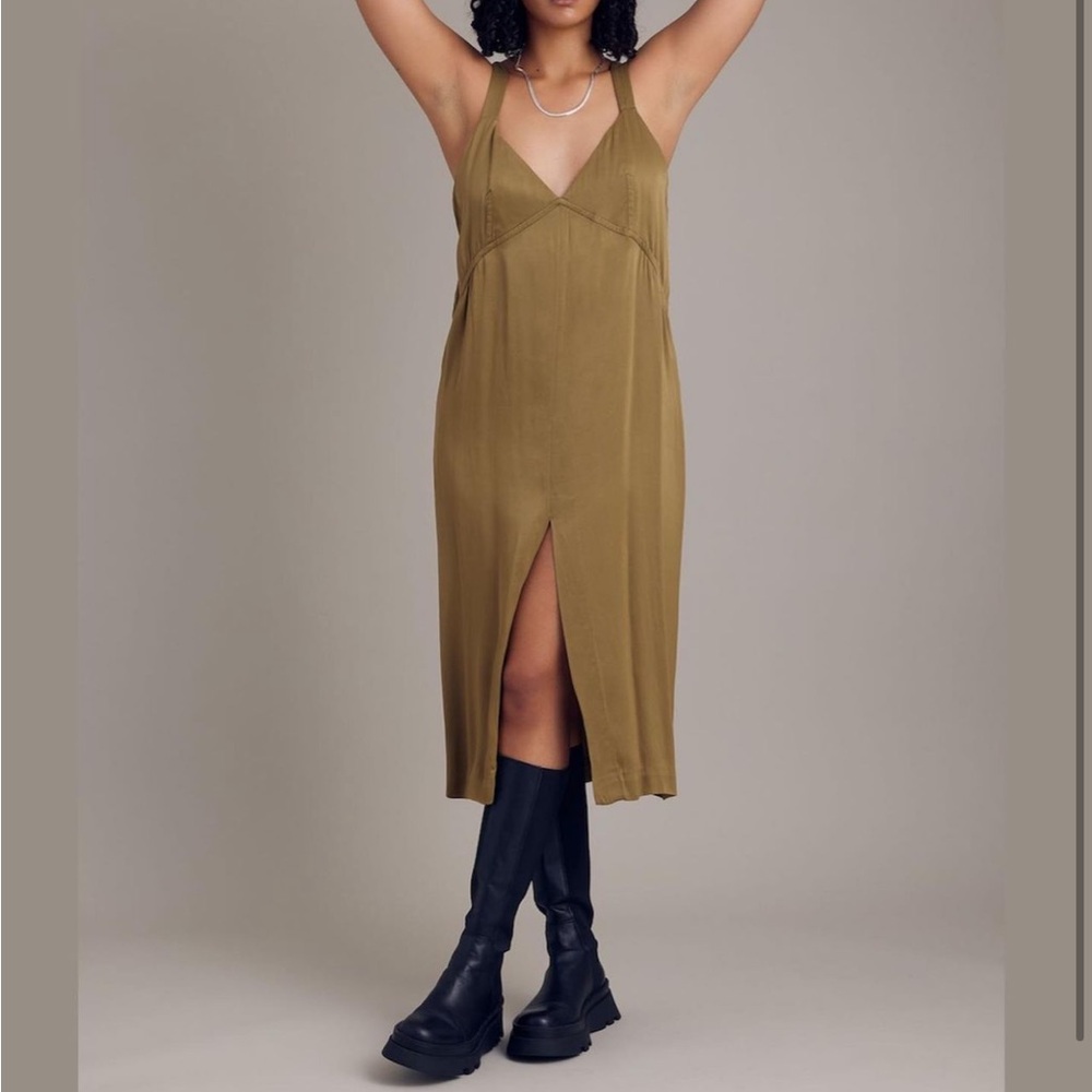 & Other Stories Capsule Olive Green Slip Midi Dress US 10